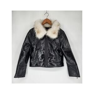 Unreal Fur Wet Look Aviator Jacket in Black XS